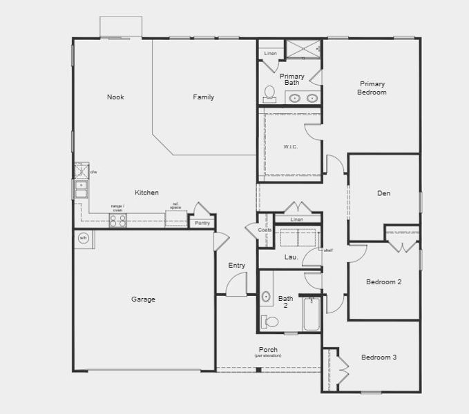 2D floor plan layout for the Plan 1910 Modeled by KB Home in Elyse Meadows, Lillington, NC (Image 4).