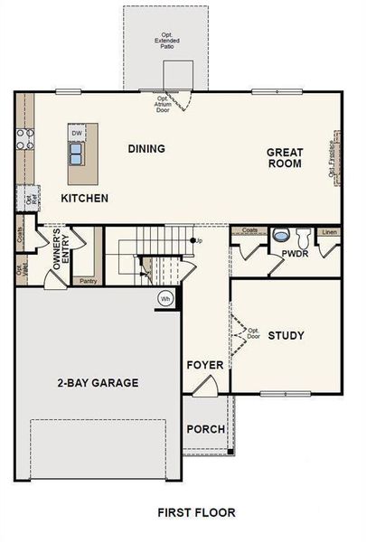 2D floor plan layout of this home in Hawthorne Reserve, Dallas, GA (Image 4).