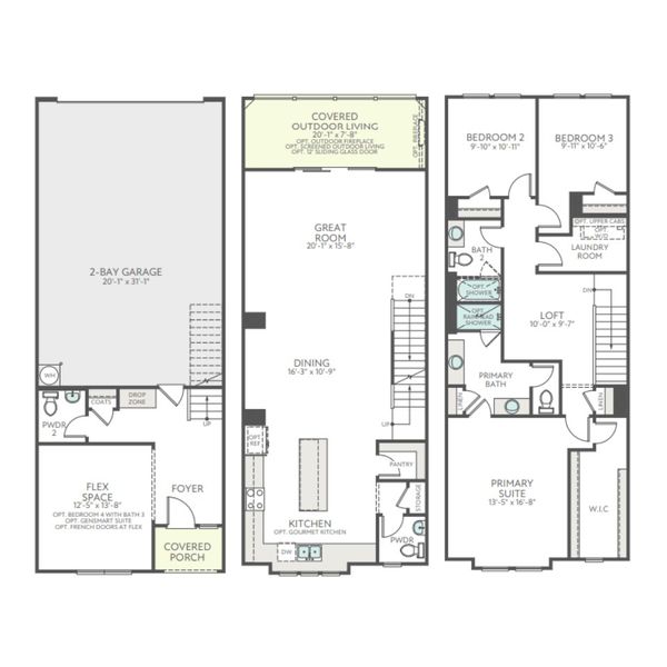 2D floor plan layout for the Bloom by Tri Pointe Homes in Ross Farms, Charlotte, NC (Image 5). 2D floor plan layout for the Bloom by Tri Pointe Homes in Ross Farms, Charlotte, NC (Image 5).