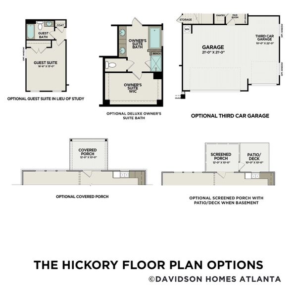 2D floor plan layout for the The Hickory B by Davidson Homes LLC in Cedar Farms, Winder, GA (Image 24).