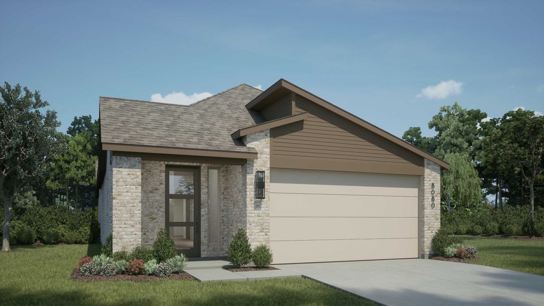 Representative exterior photo of a completed home built from the Vermeer Plan by Highland Homes in Heartland, Heartland, TX (Image 1).