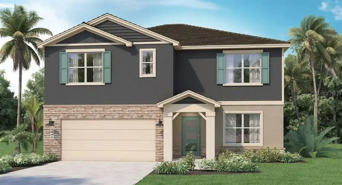 Front exterior of a new home in Buena Lago, St. Cloud, FL, highlighting curb appeal (Image 1). Front exterior of a new home in Buena Lago, St. Cloud, FL, highlighting curb appeal (Image 1).