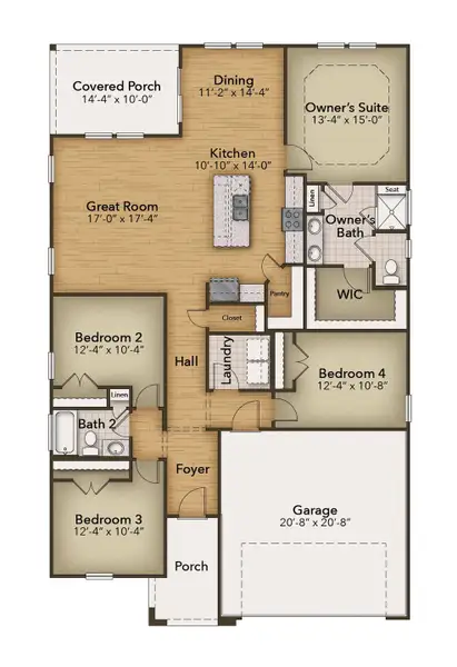 2D floor plan layout of this home in Terrapin, Leland, NC (Image 3).