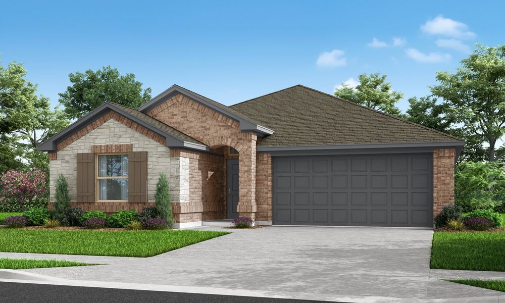 Representative exterior photo of a completed home built from the Boston by Impression Homes in Keeneland, Aubrey, TX (Image 21). Representative exterior photo of a completed home built from the Boston by Impression Homes in Keeneland, Aubrey, TX (Image 21).