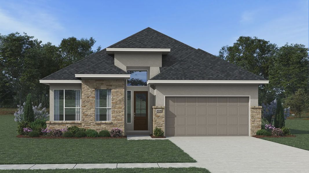 Representative exterior photo of a completed home built from the Lauren by Chesmar Homes in Wildrye 60', Waller, TX (Image 23). Representative exterior photo of a completed home built from the Lauren by Chesmar Homes in Wildrye 60', Waller, TX (Image 23).