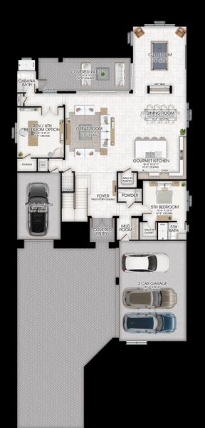 2D floor plan layout for the Solaris by GL Homes in Apex at Avenir, Palm Beach Gardens, FL (Image 5).