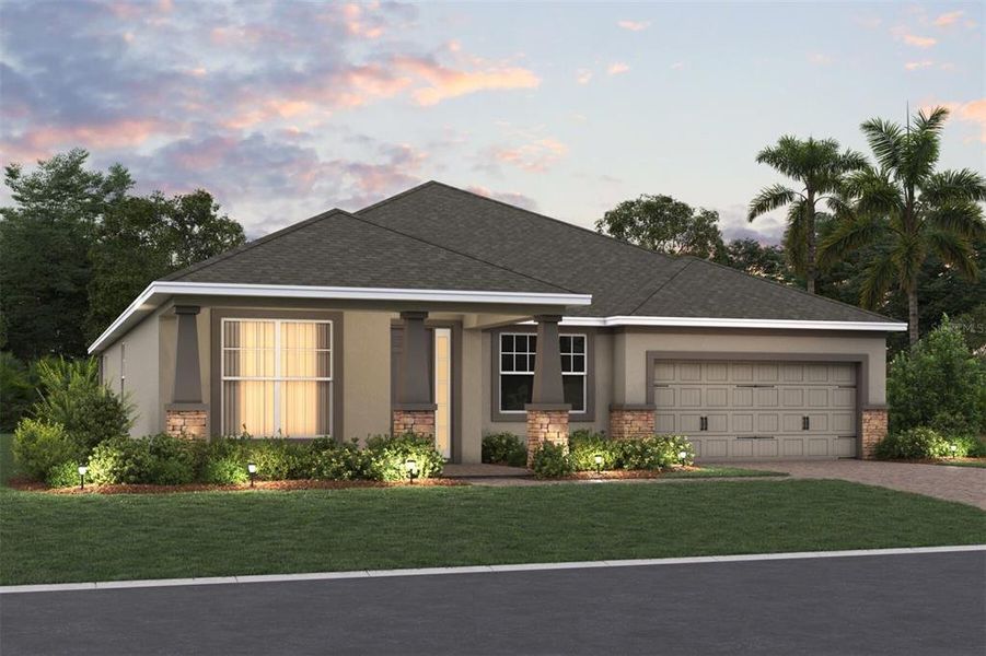 Front exterior of a new home in Wolf Lake Ranch, Apopka, FL, highlighting curb appeal (Image 1). Front exterior of a new home in Wolf Lake Ranch, Apopka, FL, highlighting curb appeal (Image 1).