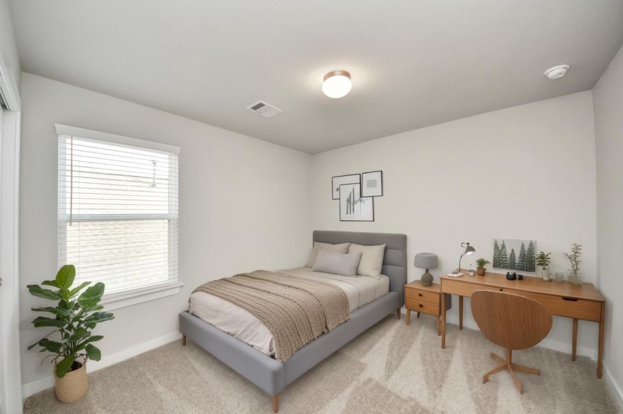 Virtually Staged - Secondary Bedroom. Sample photo of completed home with similar floor plan. Actual colors and selections may vary. Virtually Staged - Secondary Bedroom. Sample photo of completed home with similar floor plan. Actual colors and selections may vary.