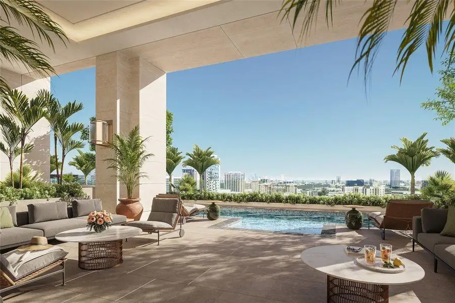 Outdoor pool and grand terrace with sweeping Downtown views, complemented by two outdoor kitchen stations designed for elevated al fresco entertaining. Residents can enjoy beverages and dining poolside through convenient in-residence service from any of the property’s three signature restaurants. Outdoor pool and grand terrace with sweeping Downtown views, complemented by two outdoor kitchen stations designed for elevated al fresco entertaining. Residents can enjoy beverages and dining poolside through convenient in-residence service from any of the property’s three signature restaurants.