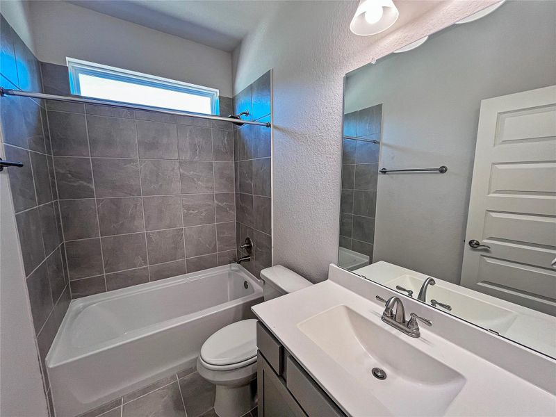 The Princeton II- Second Hall Bath Upstairs. Home under construction, image used for illustrative purposes only, colors and options will vary. The Princeton II- Second Hall Bath Upstairs. Home under construction, image used for illustrative purposes only, colors and options will vary.