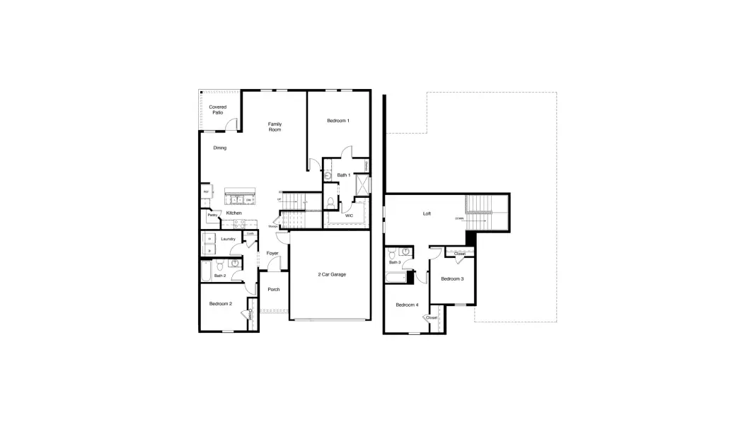 2D floor plan layout for the Midland by D.R. Horton in Hadley Farms, Godley, TX (Image 4).