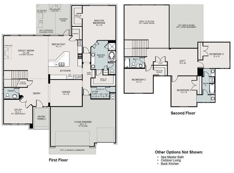 2D floor plan layout for the Ellsworth by Sitterle Homes in Sunday Creek at Kinder Ranch, San Antonio, TX (Image 3). 2D floor plan layout for the Ellsworth by Sitterle Homes in Sunday Creek at Kinder Ranch, San Antonio, TX (Image 3).