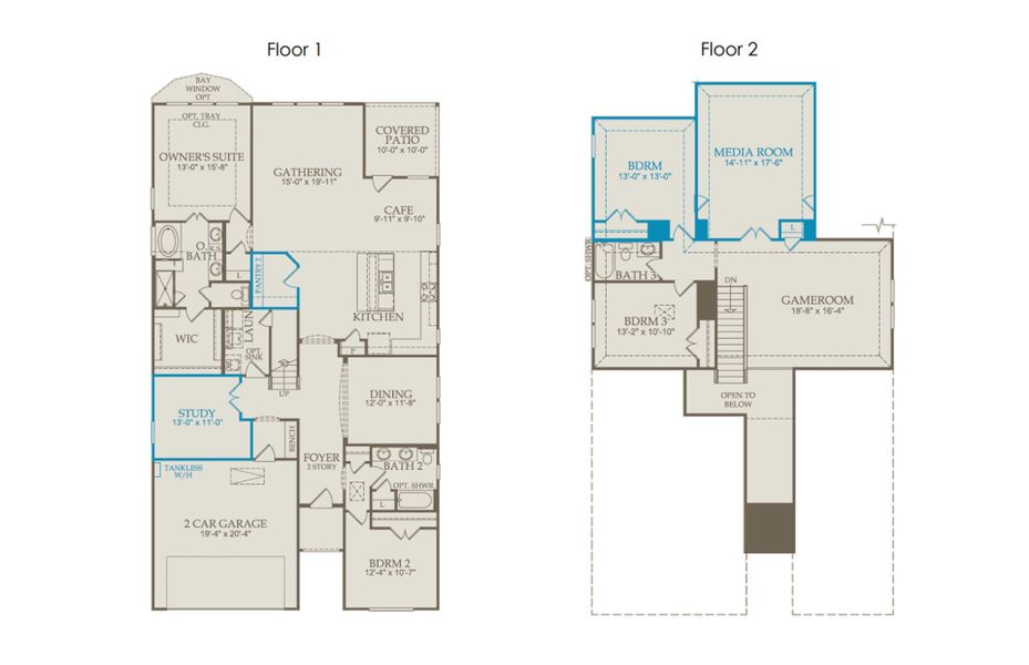 2D floor plan layout of this home in Anna Town Square, Anna, TX (Image 4).