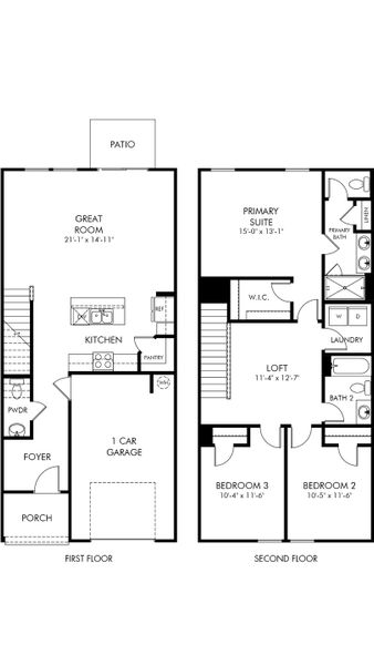2D floor plan layout of this home in Courts at Brook Run, Moncks Corner, SC (Image 3).