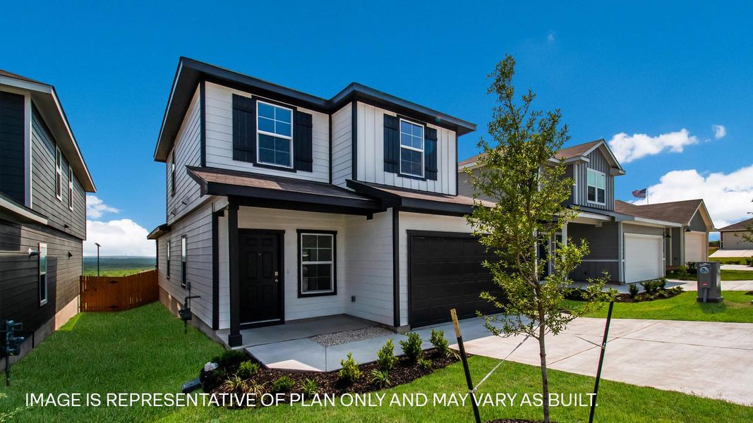 Front exterior of a new home in Wayside, Uhland, TX, highlighting curb appeal (Image 14).