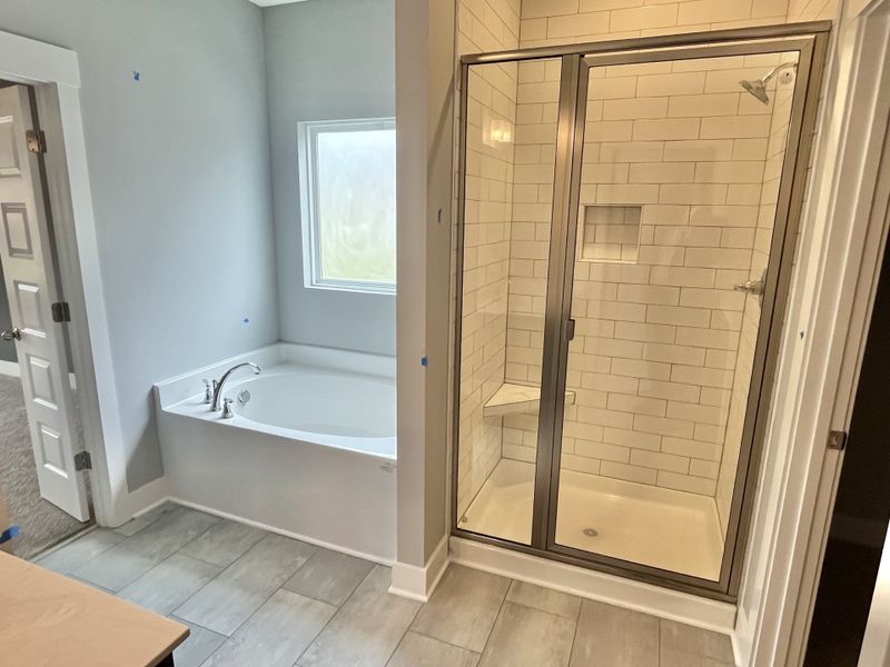 Owner's suite Glamour bath with soaking tub and tiled large shower.