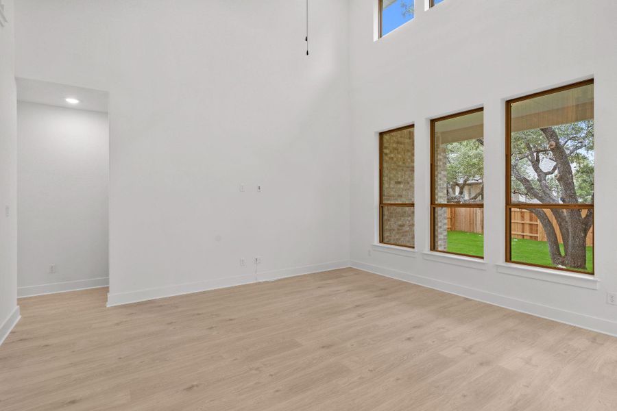 Family Room with soaring ceiling