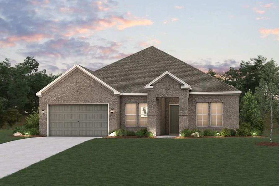 Front exterior of a new home in Overland Grove, Forney, TX, highlighting curb appeal (Image 1). Front exterior of a new home in Overland Grove, Forney, TX, highlighting curb appeal (Image 1).
