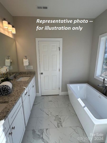 Separate tub and tiled shower in owner's bathroom