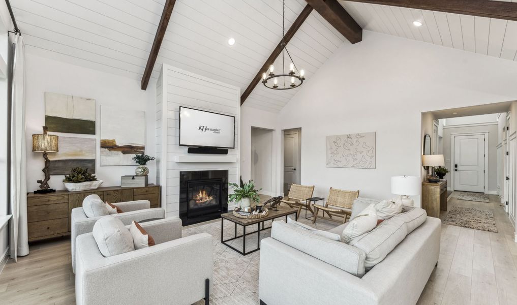 Great room with vaulted ceilings and fireplace