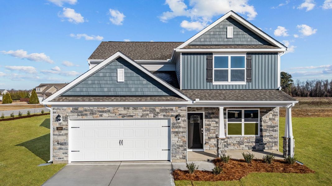 Representative exterior photo of a completed home built from the SALEM - DHRe by D.R. Horton in Beaver Dam Crossing, Bailey, NC (Image 22).