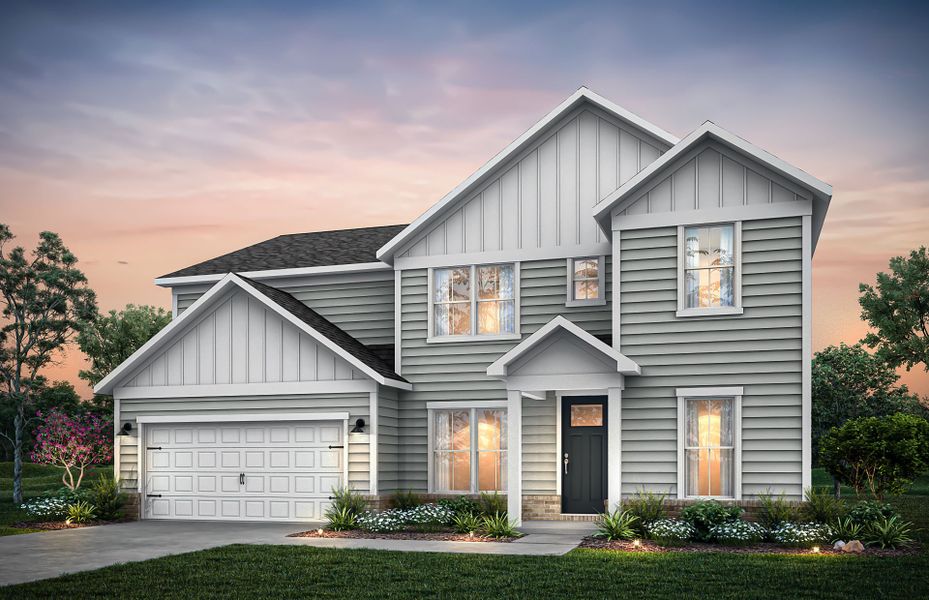 Front exterior of a new home in Sweetwater Hills, Moore, SC, highlighting curb appeal (Image 1).