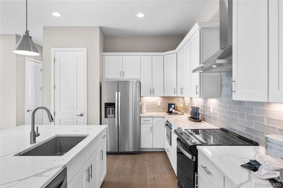 Furnished interior view inside a new home in Painted Prairie, Aurora (Image 8). Furnished interior view inside a new home in Painted Prairie, Aurora (Image 8).