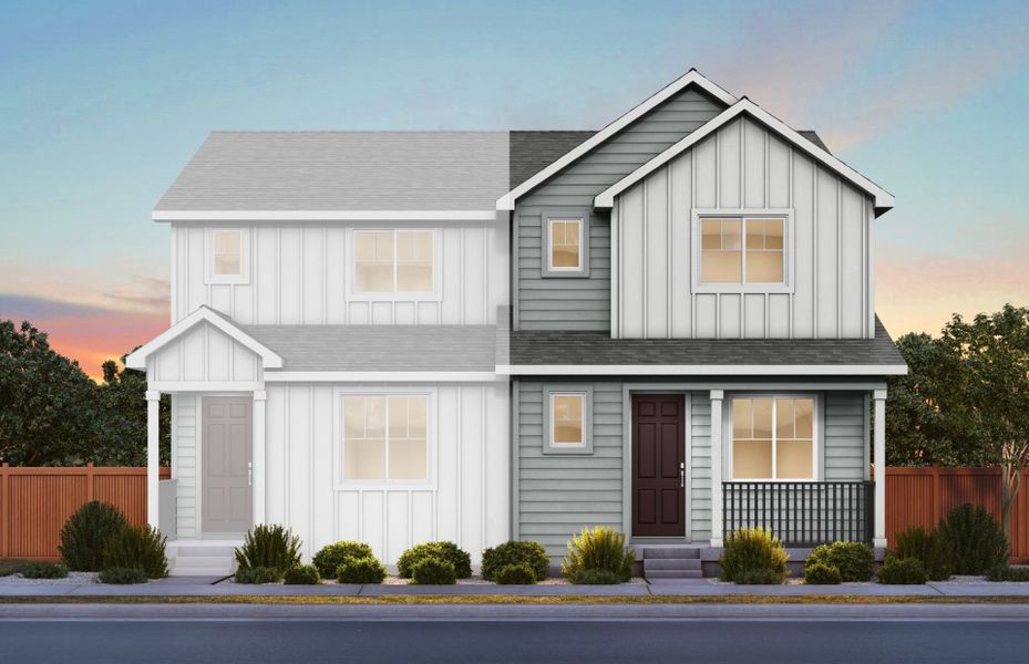 Front exterior of a new home in Sky Ranch, Watkins, CO, highlighting curb appeal (Image 4). Front exterior of a new home in Sky Ranch, Watkins, CO, highlighting curb appeal (Image 4).