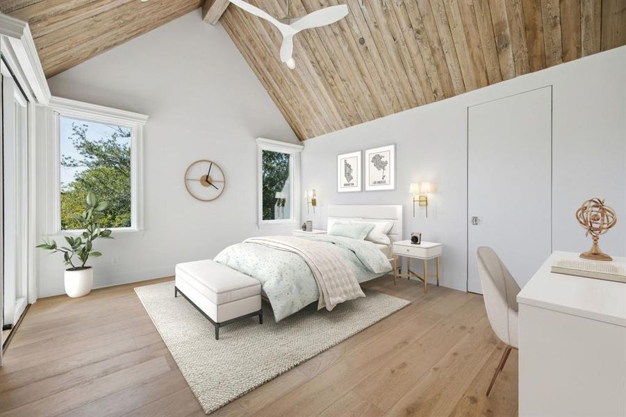 One of 3 additional bedrooms upstairs; Room is virtually staged