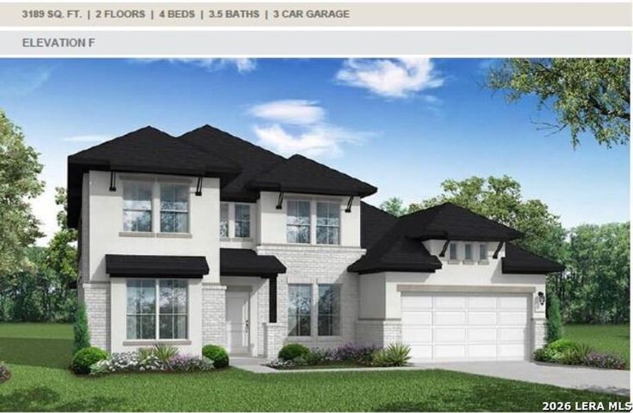 Front exterior of a new home in Megan's Landing, Castroville, TX, highlighting curb appeal (Image 1). Front exterior of a new home in Megan's Landing, Castroville, TX, highlighting curb appeal (Image 1).
