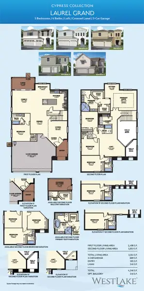 2D floor plan layout for the Laurel Grand by Minto Communities in Westlake, Loxahatchee, FL (Image 3).