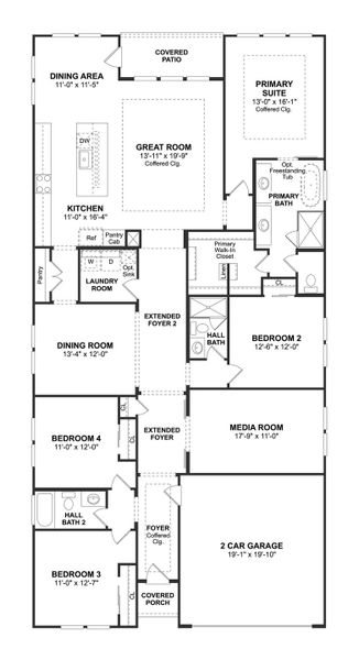2D floor plan layout for the Warren by K. Hovnanian® Homes in The Preserve at Green Meadows, Celina, TX (Image 3). 2D floor plan layout for the Warren by K. Hovnanian® Homes in The Preserve at Green Meadows, Celina, TX (Image 3).