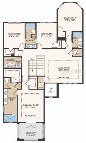 Structural options added include: Gourmet kitchen, secondary bedroom and full bathroom in place of study and powder room, shower at main level bathroom, shower at upstairs secondary bath, and 8' interior doors.