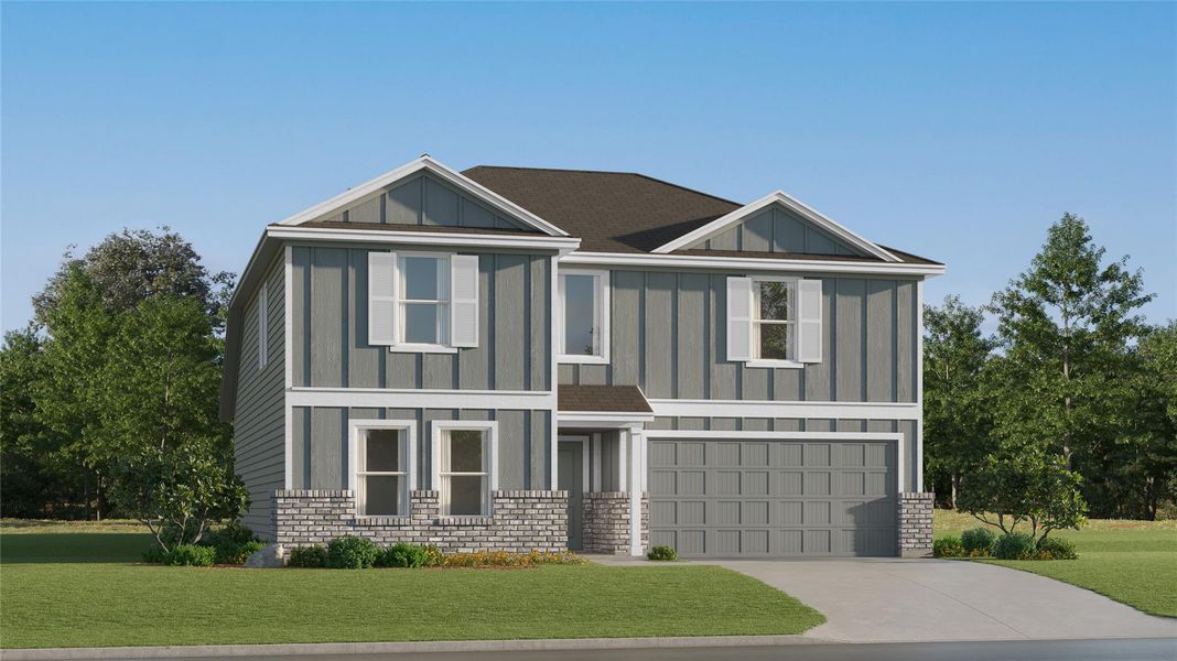 Front exterior of a new home in Whitetail Run, Caldwell, TX, highlighting curb appeal (Image 1). Front exterior of a new home in Whitetail Run, Caldwell, TX, highlighting curb appeal (Image 1).