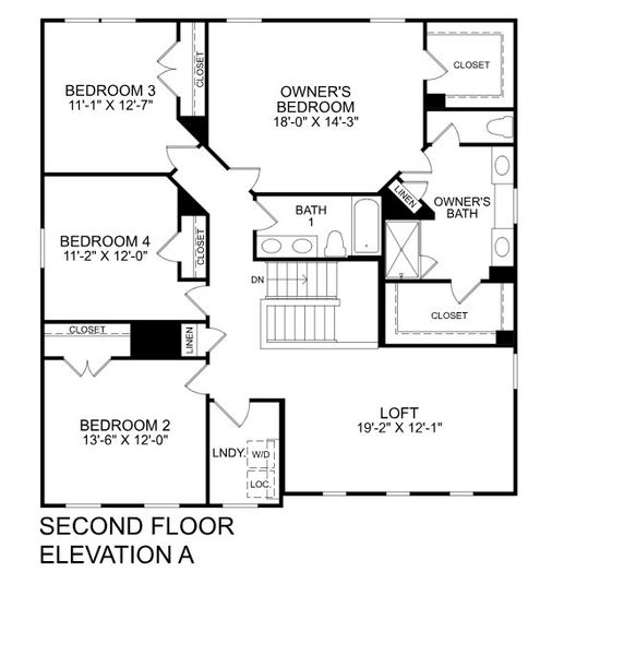 2D floor plan layout for the Lehigh by Ryan Homes in Brookshire Estates, Sanford, NC (Image 2).