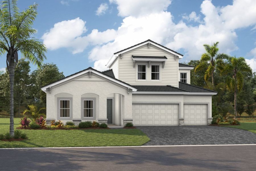 Representative exterior photo of a completed home built from the Islamorada II by Homes by WestBay in Longleaf at Grand Park, Sarasota, FL (Image 5).