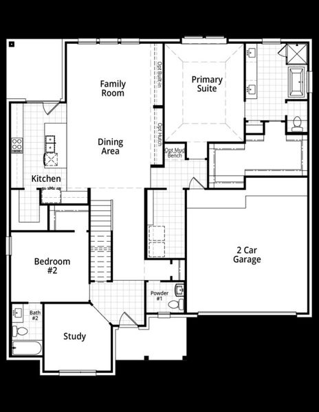 2D floor plan layout for the Rogers by Highland Homes in Lariat: 70ft. lots, Liberty Hill, TX (Image 3).
