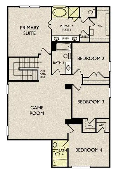 2D floor plan layout of this home in Covered Bridge, Hutto, TX (Image 2).