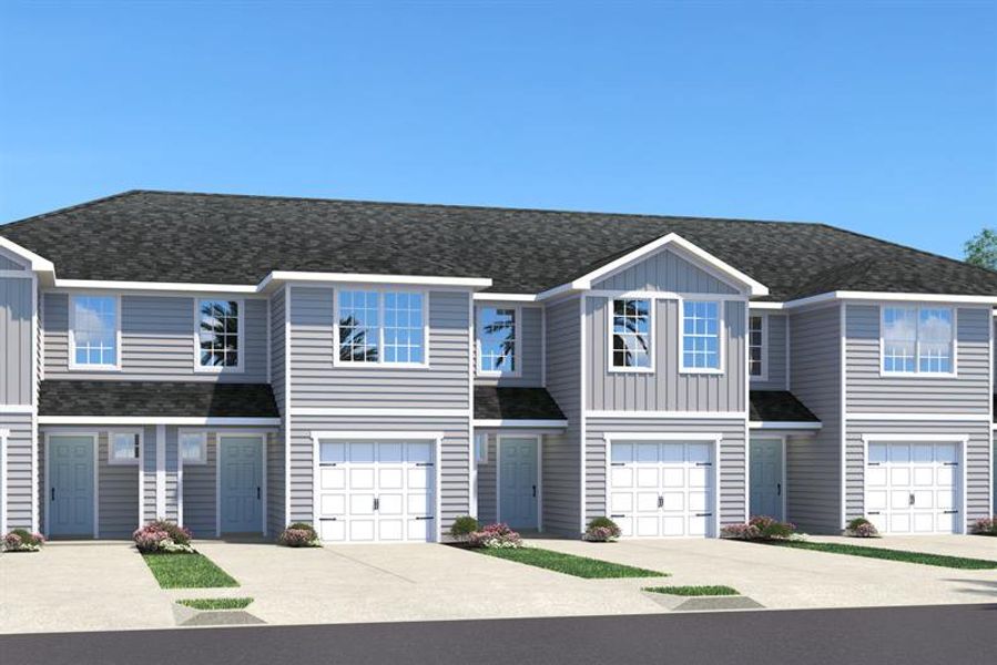Front exterior of a new home in Seminole Palms Townhomes, Palm Coast, FL, highlighting curb appeal (Image 1). Front exterior of a new home in Seminole Palms Townhomes, Palm Coast, FL, highlighting curb appeal (Image 1).