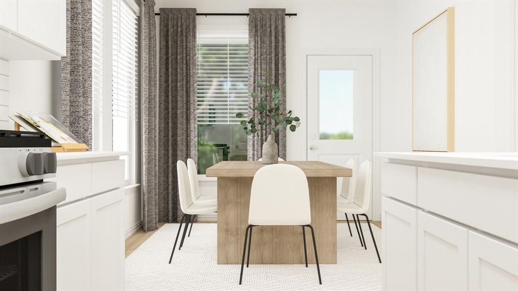 Dining room with light wood-type flooring