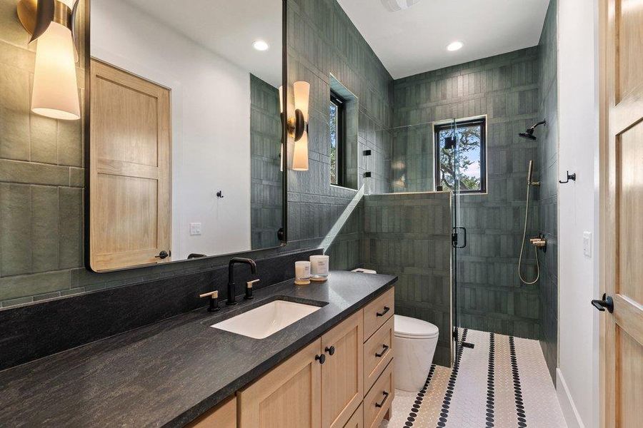 Custom finishes continue throughout every bathroom. Custom finishes continue throughout every bathroom.