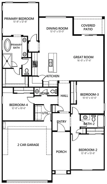 2D floor plan layout for the Torrey Pines by LEH. Homes in Verdancia, El Paso, TX (Image 5).