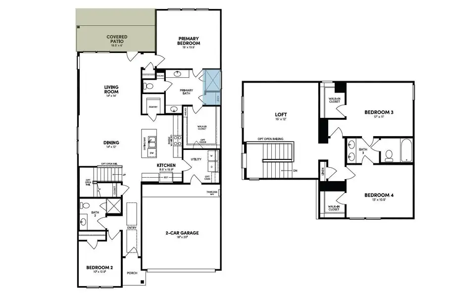 2D floor plan layout of this home in 45' Traditional Homes at Elyson, Katy, TX (Image 2).