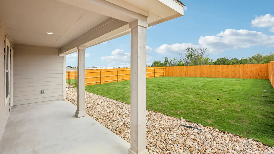 Exterior details and patio area of a home in Trails at Wildhorse, Austin (Image 4). Exterior details and patio area of a home in Trails at Wildhorse, Austin (Image 4).