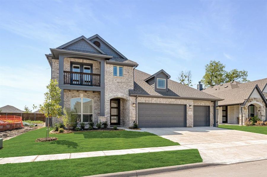 Front exterior of a new home in Bear Creek Classic 60, Lavon, TX, highlighting curb appeal (Image 1). Front exterior of a new home in Bear Creek Classic 60, Lavon, TX, highlighting curb appeal (Image 1).