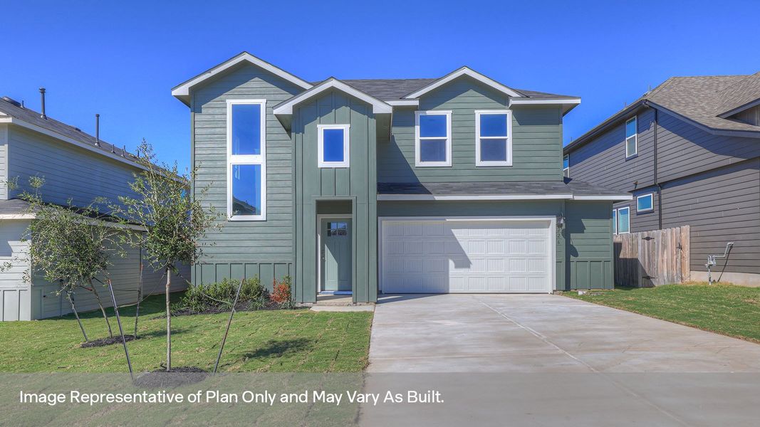 Representative exterior photo of a completed home built from the The Kendall by D.R. Horton in Paramount, Kyle, TX (Image 1). Representative exterior photo of a completed home built from the The Kendall by D.R. Horton in Paramount, Kyle, TX (Image 1).