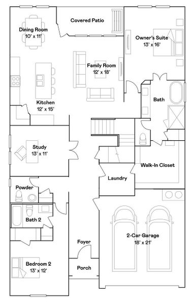 2D floor plan layout of this home in Legacy, League City, TX (Image 2).