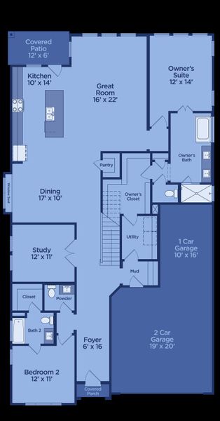 2D floor plan layout for the Lampasas by UnionMain Homes in Legacy Hills, Celina, TX (Image 3).