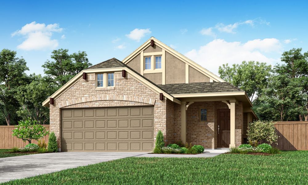 Representative exterior photo of a completed home built from the Corrigan by Pacesetter Homes in Keeneland, Aubrey, TX (Image 14).