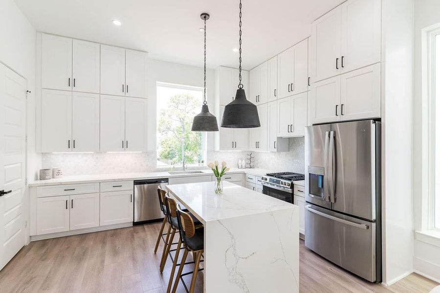 View of Kitchen -Note the waterfall island